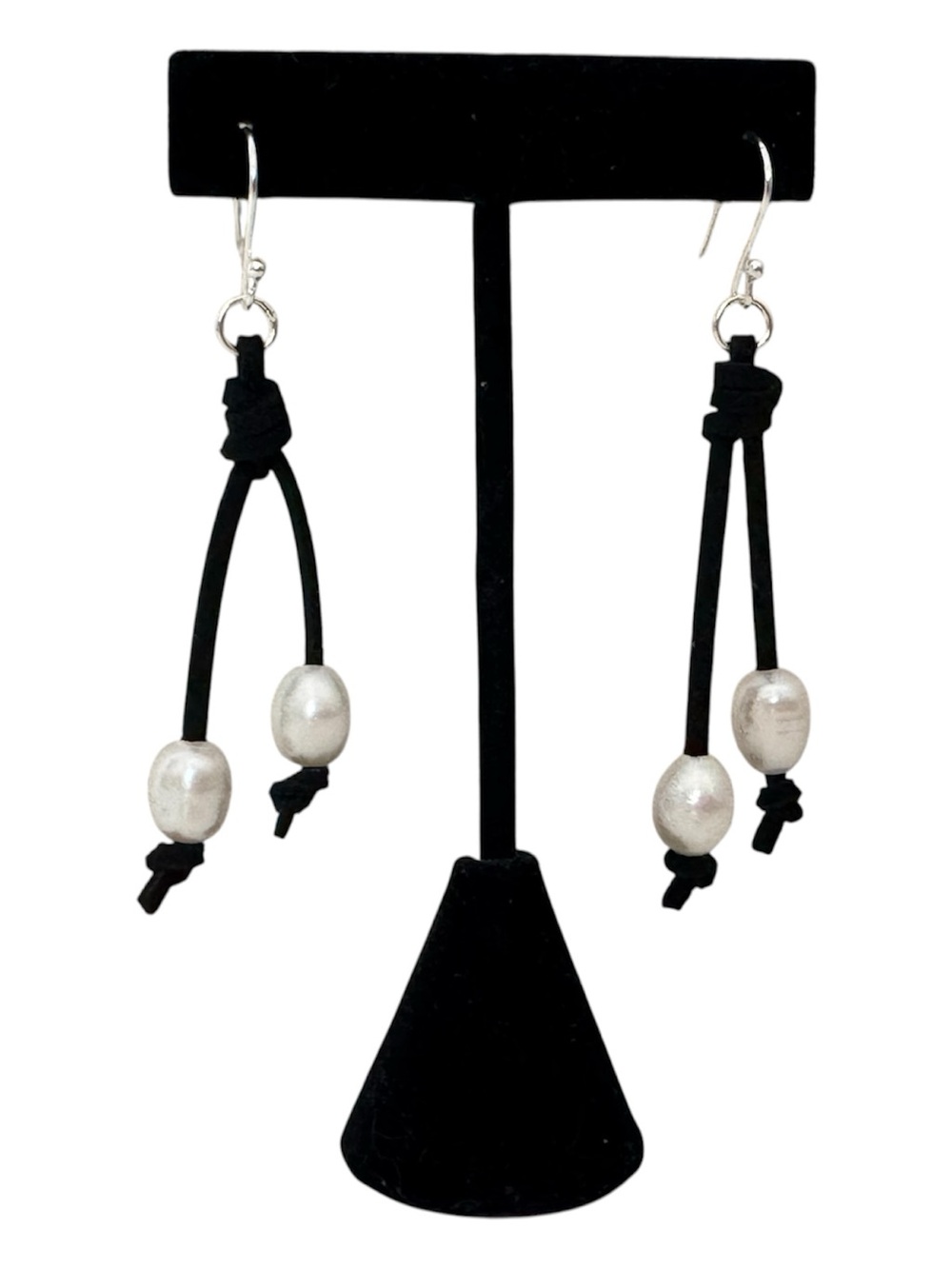 Sundance Sterling Silver Pearl Accent Black Suede Dangle Earrings NEW
